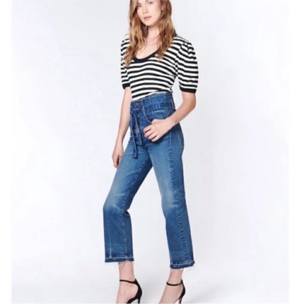 Veronica Beard Womens Blue Marlene 12'' Corset Cotton High Rise Cropped Jeans 28
